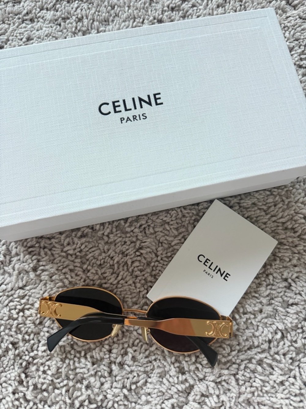 Celine Gold Frame Black Lens Oval Sunglasses - Picture 4 of 7